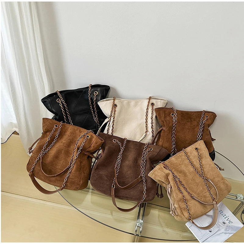 Brand Diamond-shaped Underarm Bag New Women Luxury Retro Fashion Versatile Drawstring Chain Bag Textured Hardware Shoulder Bag