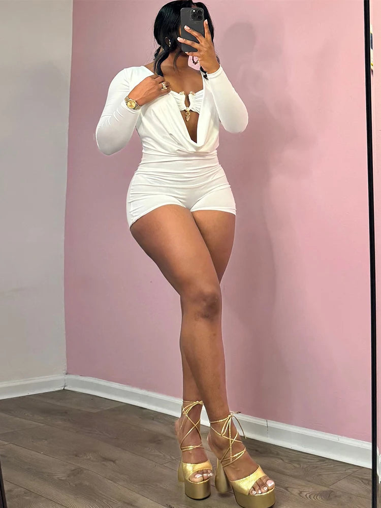 Weird Puss Sexy Women Swing Collar Romper+Metal buckle Bra Hipster Midnight Party Coquette New Spring Trend Workout Playsuits