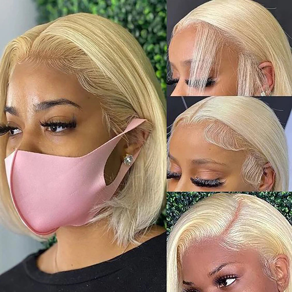 Blonde Bob Wig 13X4 Transparent Lace Front Wigs Pre Plucked Bleached Knots 150% Density 613 Straight Short Human Hair BOB Wig