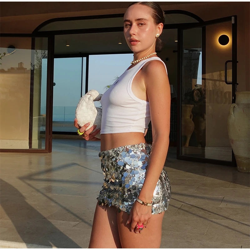 Y2k Sparkle Glitter Sequin Women's Mini Skirts High Waist Sequin Short Skirt Female 2025 Spring Summer Fashion Club Party Wears