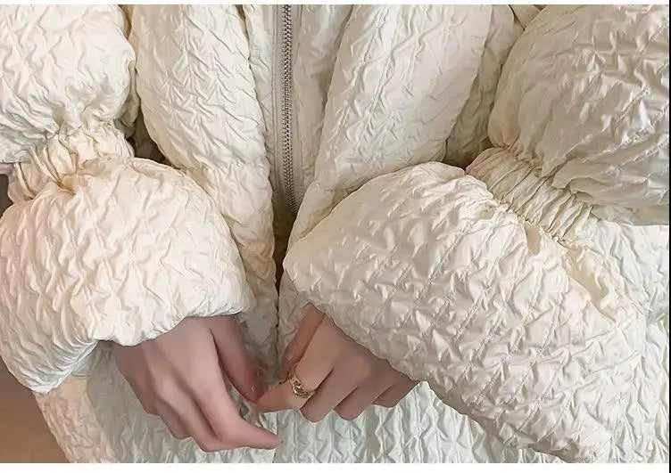 Women Cotton Padded Jacket Coat Female Winter Student Clothing Big Fur Collar Fashionable Medium To Long Parkas