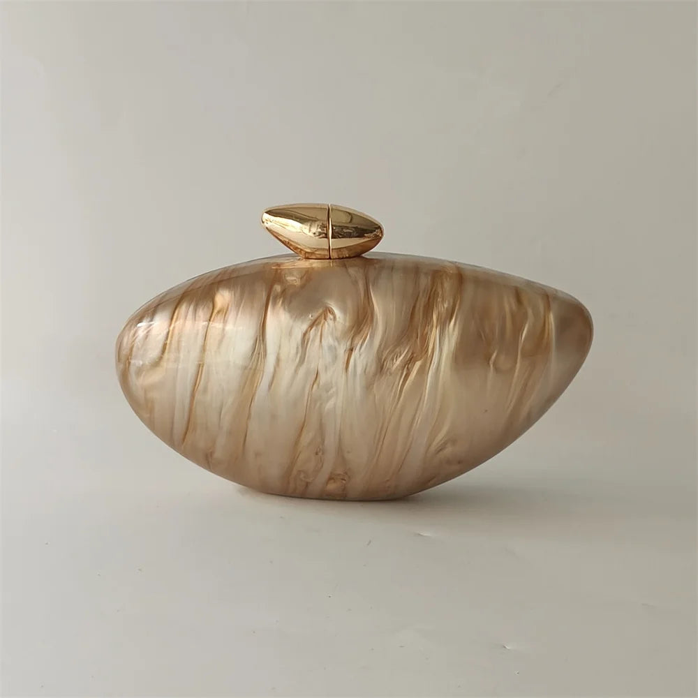 Shell Brand Pearl Brown Marble Acrylic Box Clutches Evening Bag Wedding Party Female Mini Purse Evening Female Bridal Handbag