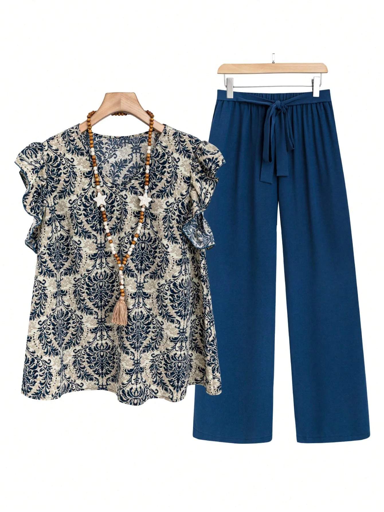 Casual 2 Piece Sets Women Outfit 2025 Summer Fashion Sleeveless Floral Print V-neck Shirts Tops And Pant Sets Elegant Suit