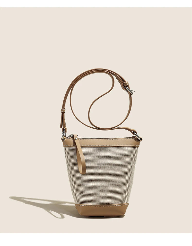 2024 Genuine leather Canvas Crossbody Women's Bag Bucket Bag Autumn Winter Ladies Designer Luxury Brand Lightweight Small Bag