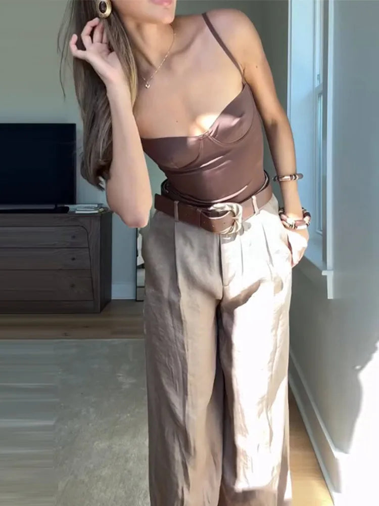 Fashion Women's Straight Pants Solid High Waist Pockets Wide Leg Long Trousers Female Lady Jumpsuit Pant High Street Wears 2025