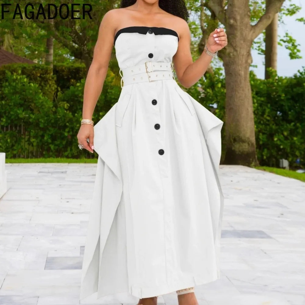 FAGADOER Autumn New Fashion Bodycon Dresses for Women Single Breasted Sleeveless Backless Dress Female Streetwear Vestidos 2025