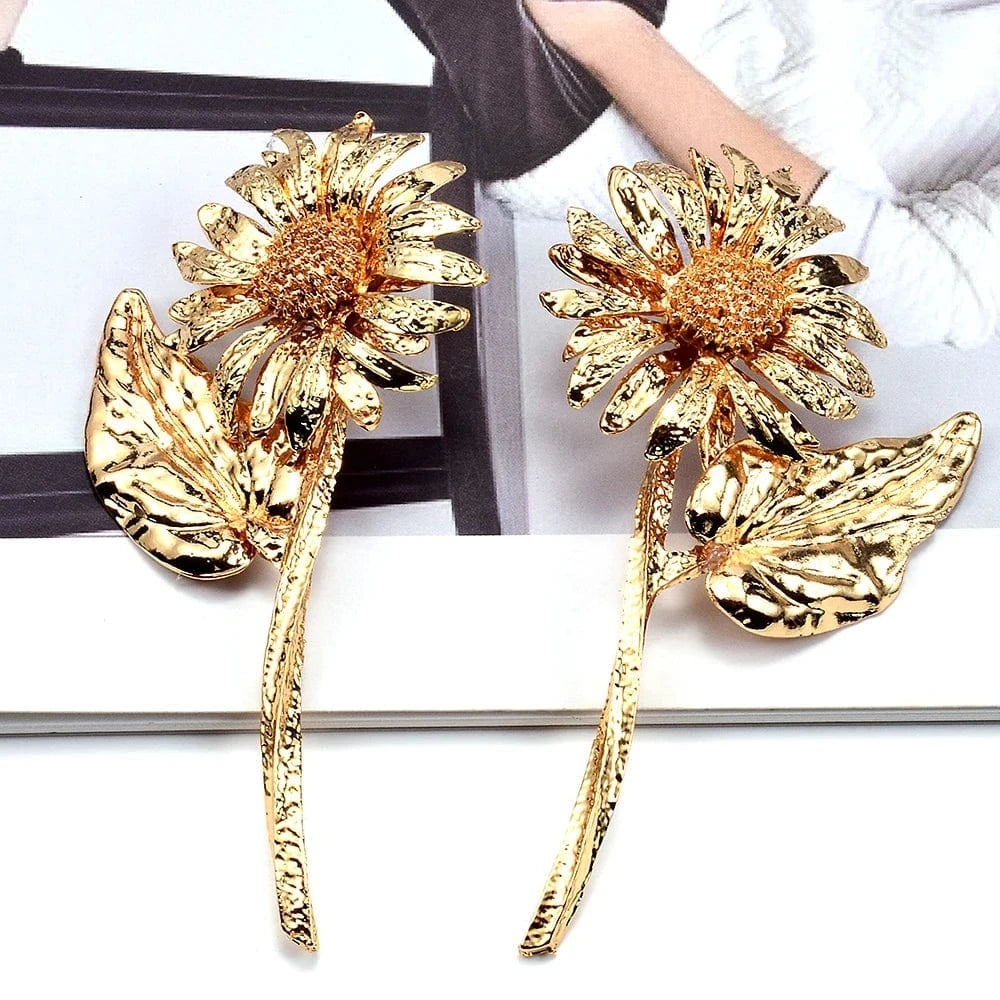 Fashion Plant Flower Drop Earrings For Women Metal Pendant Earrings Bohemian Statement Jewelry Accessories