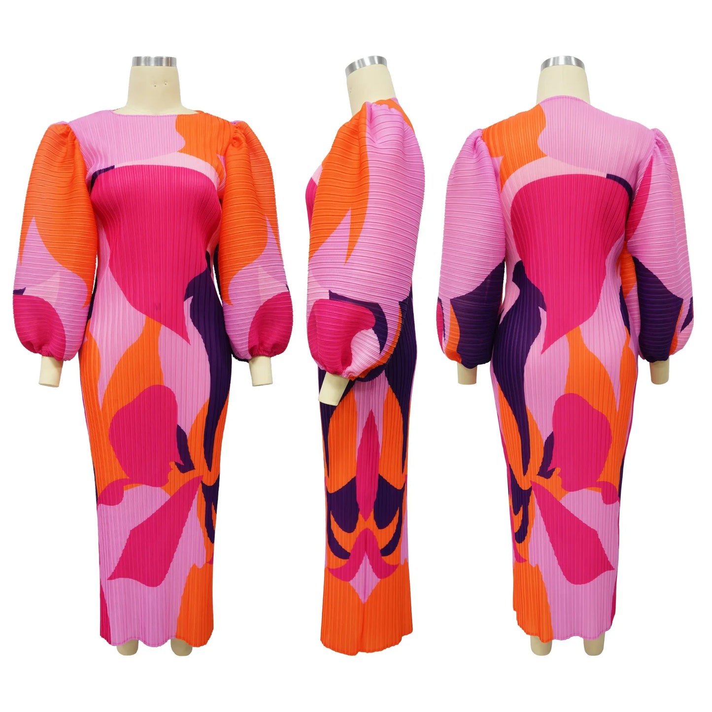 Lantern sleeve pleated dress
