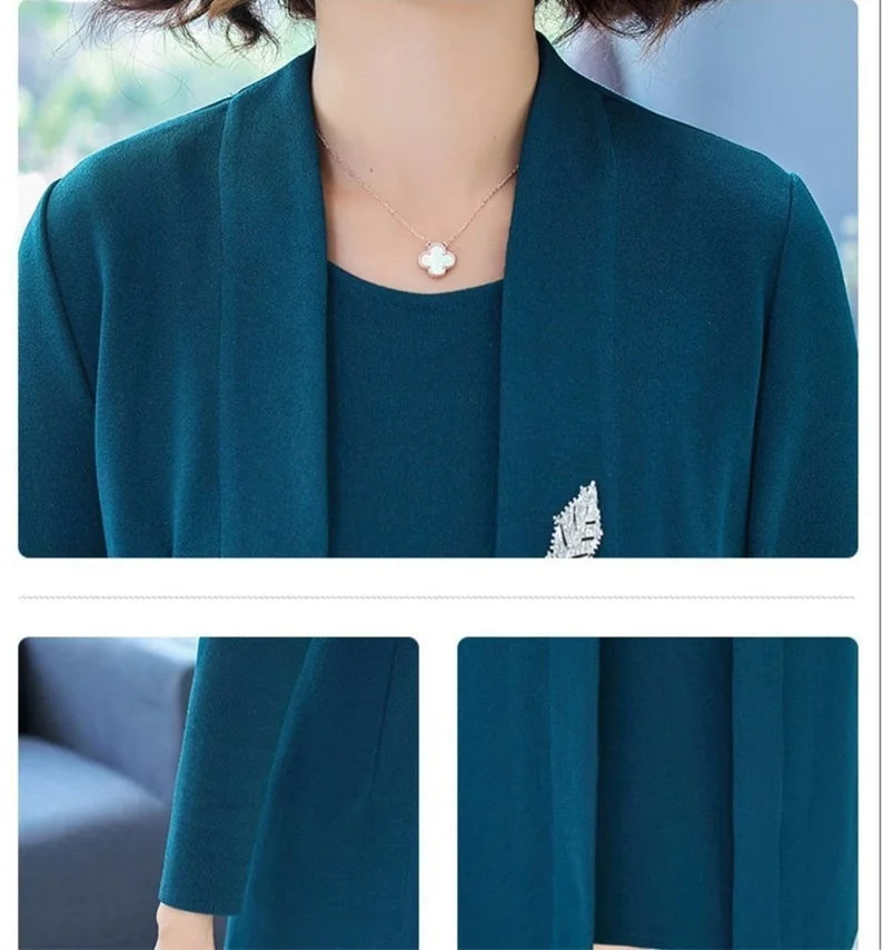 Single/Two-piece Suit Female Middle-Aged Elderly Temperament Mother Dress Suits New Autumn Windbreaker Coat Female Elegant Dress