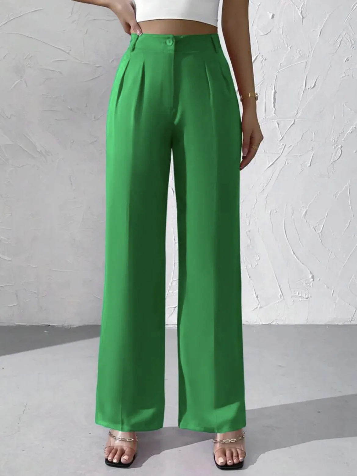 Elegant Pure Color Draped Wide Leg Suit Pants for Women High Waist Long Trousers Fashionable Business Casual Loose Fit