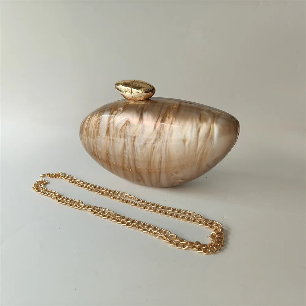 Shell Brand Pearl Brown Marble Acrylic Box Clutches Evening Bag Wedding Party Female Mini Purse Evening Female Bridal Handbag