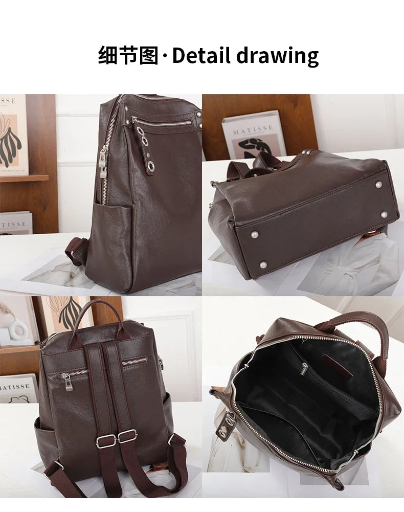 Women's Natural Cow Leather Backpacks Lady Cowhide Design Large Capacity Bags Female Retro Fashion Versatile Backpacks Ladies
