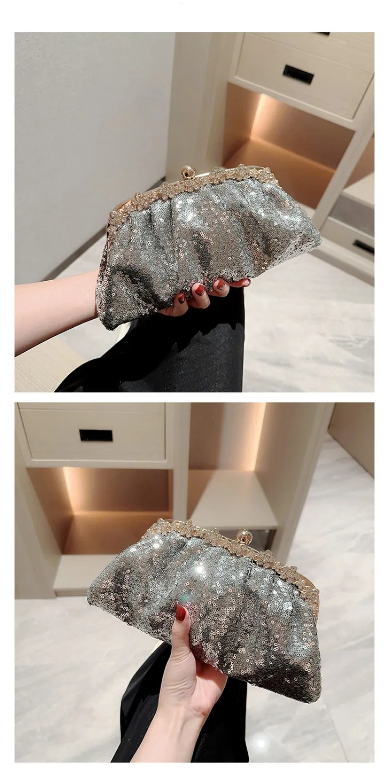 Dark Blue Clutch Bag Women Bling Sequin Purses and Handbag Diamonds Women's Wallet Chain Shoulder Female Party Clutch Z246