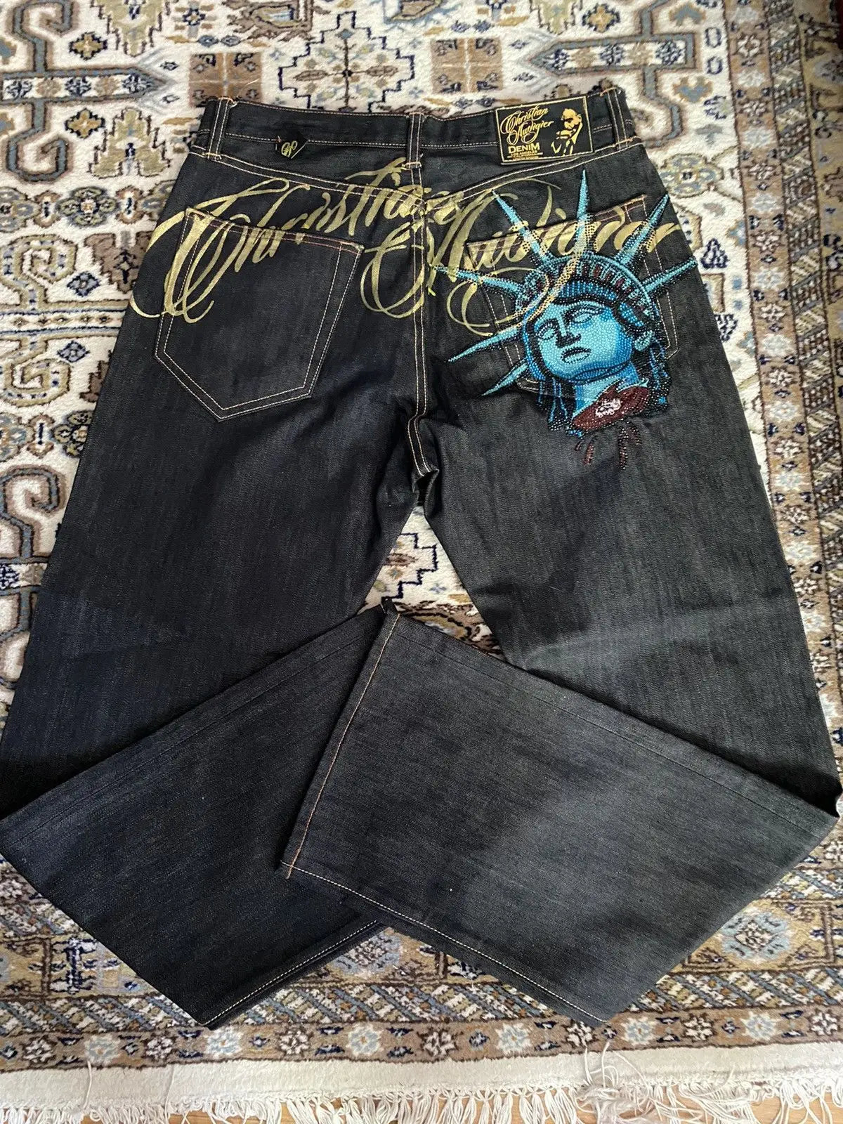 Harajuku Angel wings Embroidery Jeans Casual Denim Pants High Waist Straight Wide Leg Jeans Vintage Y2k 2000s Women Clothing
