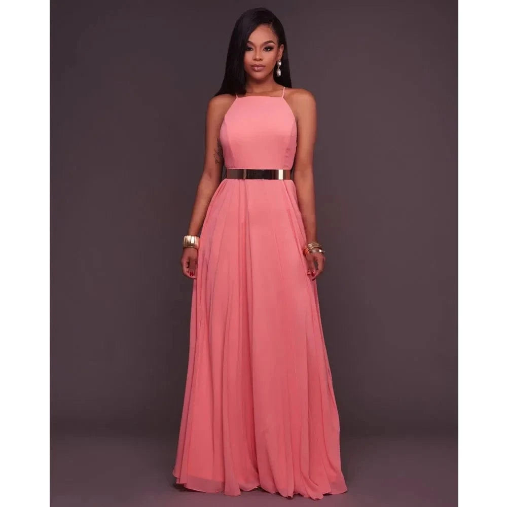 Fashion Women Summer Sleeveless Strap O neck Boho Dress Casual Long Maxi Evening Party Beach Backless Dress Sundress