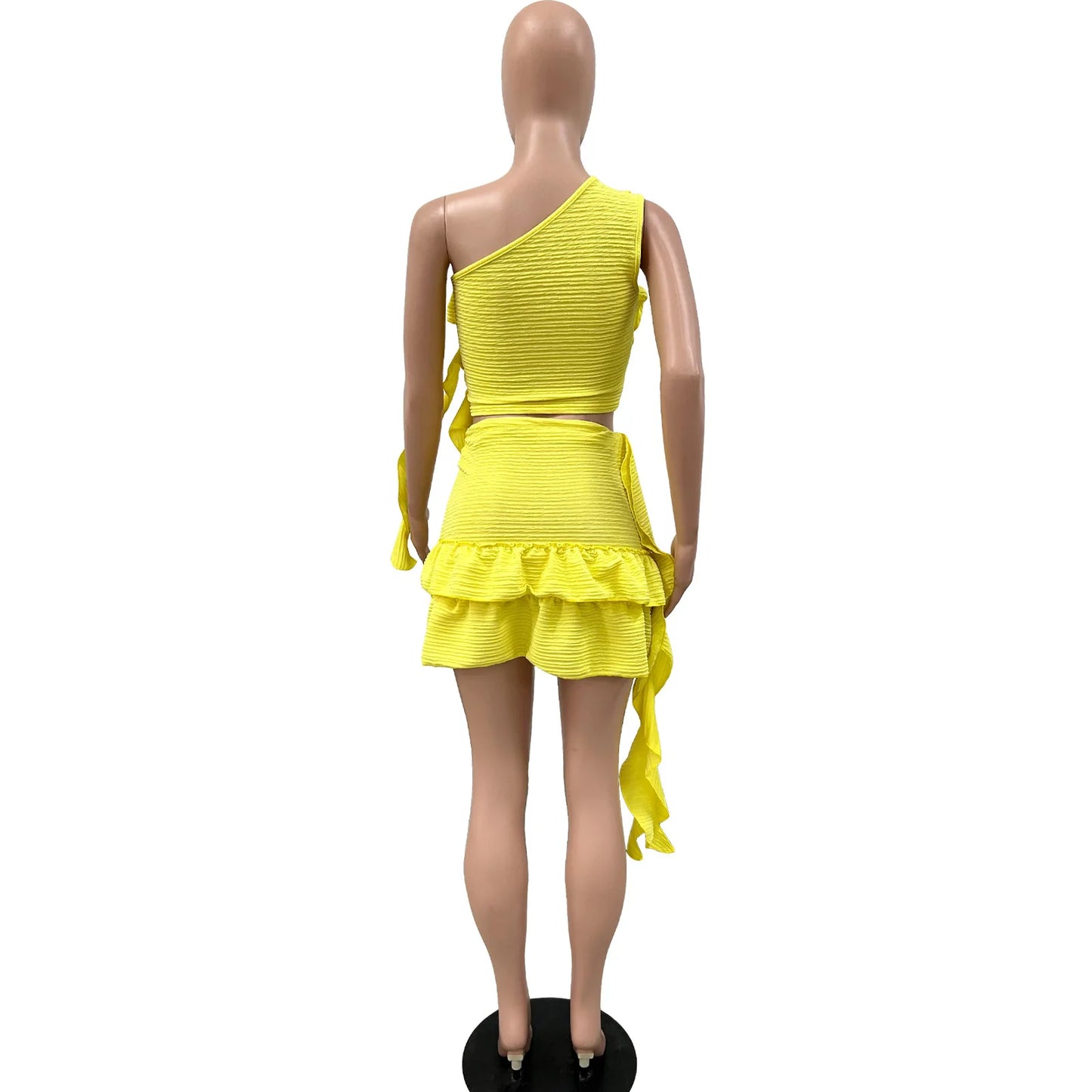 CM.YAYA Women Set Sleeveless One Shoulder Ruffles Tops and Mini Skirt Suits 2024 Sexy Cute beach Street Two 2 Piece Set Outfits