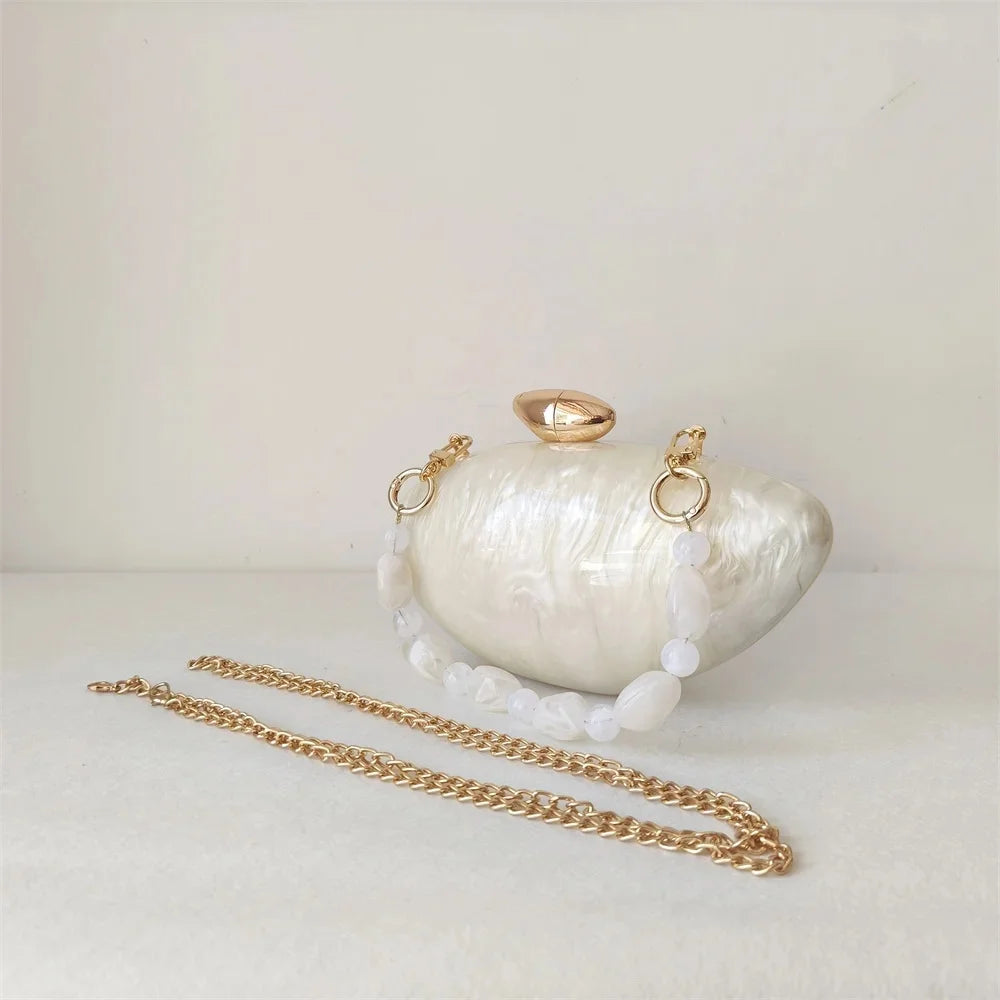 Shell Brand Pearl Brown Marble Acrylic Box Clutches Evening Bag Wedding Party Female Mini Purse Evening Female Bridal Handbag