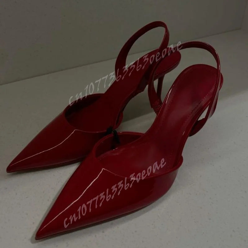 Red Slingback Pointed Toe Pumps Patent Leather Cut Heels Shoes for Women Thin High Heels Sexy Shoes 2025 Zapatos Para Mujere