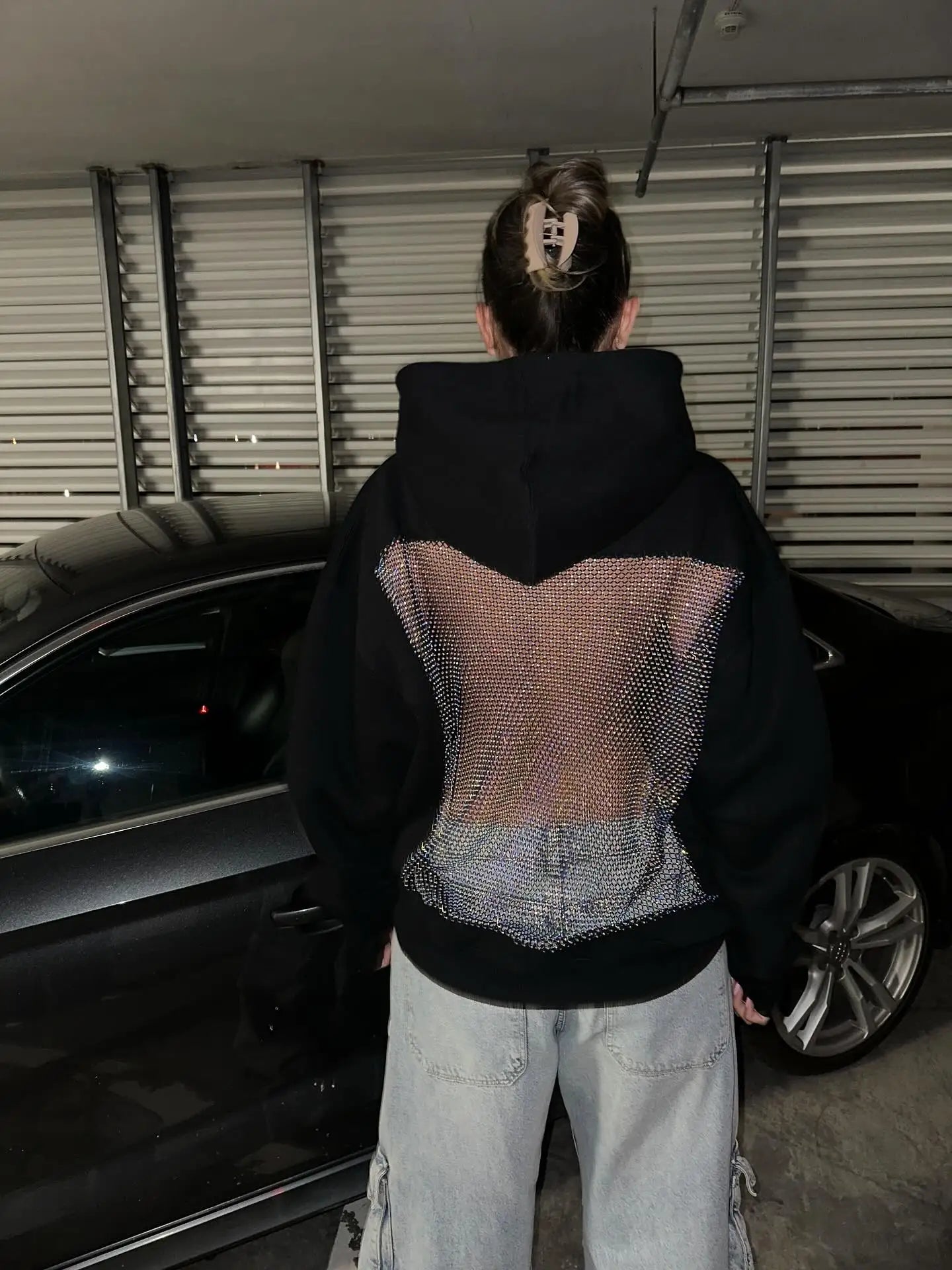 American Gothic Sexy Hollow Mesh Hoodie Y2K Clothes Womens Fashion Translucent Pullover Sweatshirt Casual Long Sleeves Jacket