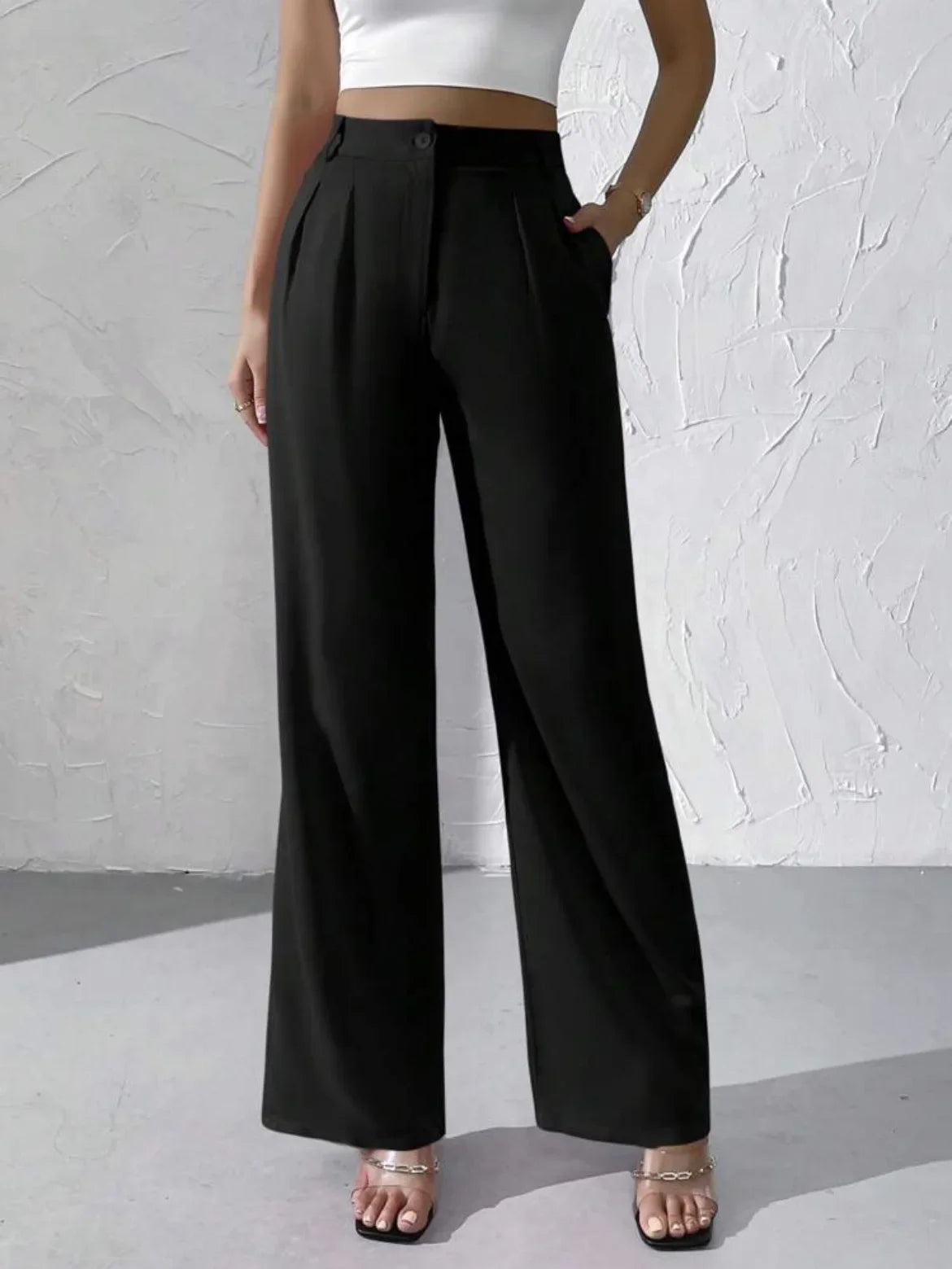 Elegant Pure Color Draped Wide Leg Suit Pants for Women High Waist Long Trousers Fashionable Business Casual Loose Fit