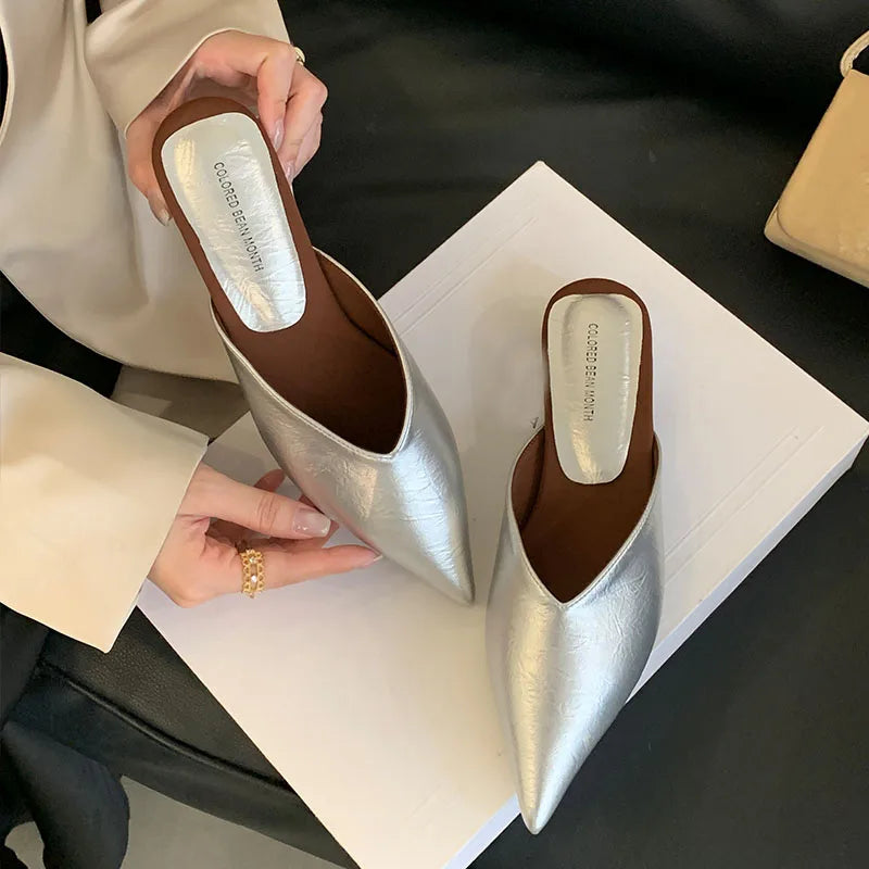 Summer Spring Luxury Flats Ladies Slippers Female Slides Sandals Shoes Fashion Pointed Toe Flats Slippers Shoes For Women Mules