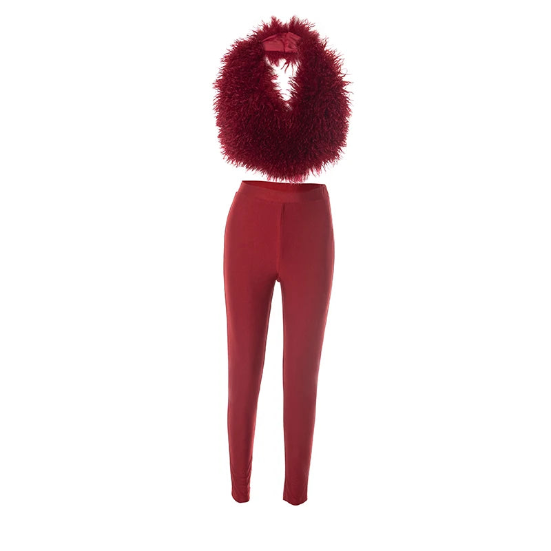 Weird Puss sexy 2 Piece Set Women Tracksuit hipster Halter Backless furry Tank Tops+leggings matching Sexy Streetwear Outfits