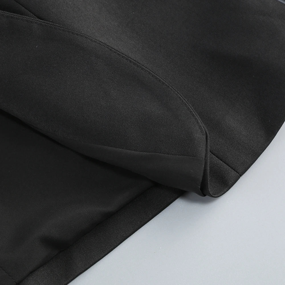 Women Horn-Shoulder Suit Deep V-Neck Slim Mini Skirt Cuff Splicing Single Breasted Sexy Dress Workplace High-Rise Commuter Wear