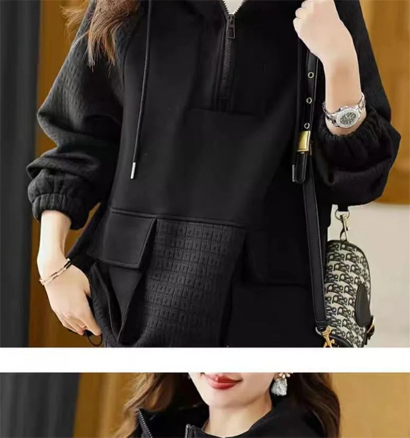 Sweatershirt Japanese Cotton Jacket Women's Autumn And winter New Female Coat Hooded Long-Sleeved Coat Coffee Black Shirt Plus