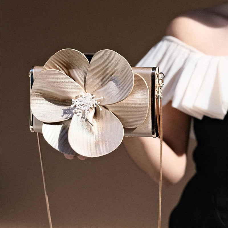 Creative Flower Small Square Bag Fashion Texture Versatile Elegant Crossbody Chain Bag High-grade Leather Irregular Clutch Bag