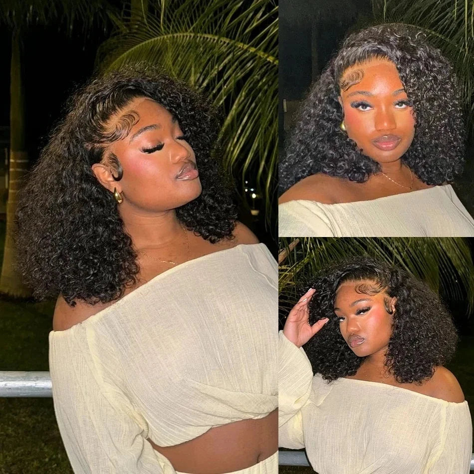 100% Curly Human Hair Glueless Wigs 13x6 Hd Lace Front Wig Jerry Burmese Curly Closure Frontal Short Bob Ready to Wear And Go