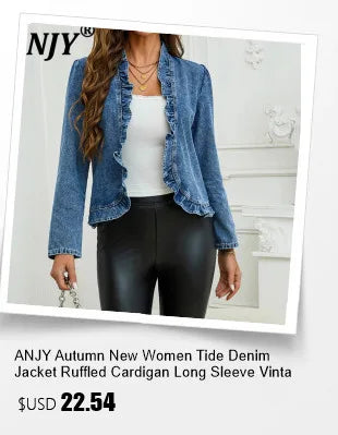 ANJY Autumn New Women Fashion Unique Lace- Up Distressed Washed Denim Jacket High Street Chic Versatile Casual Short Coat A16787