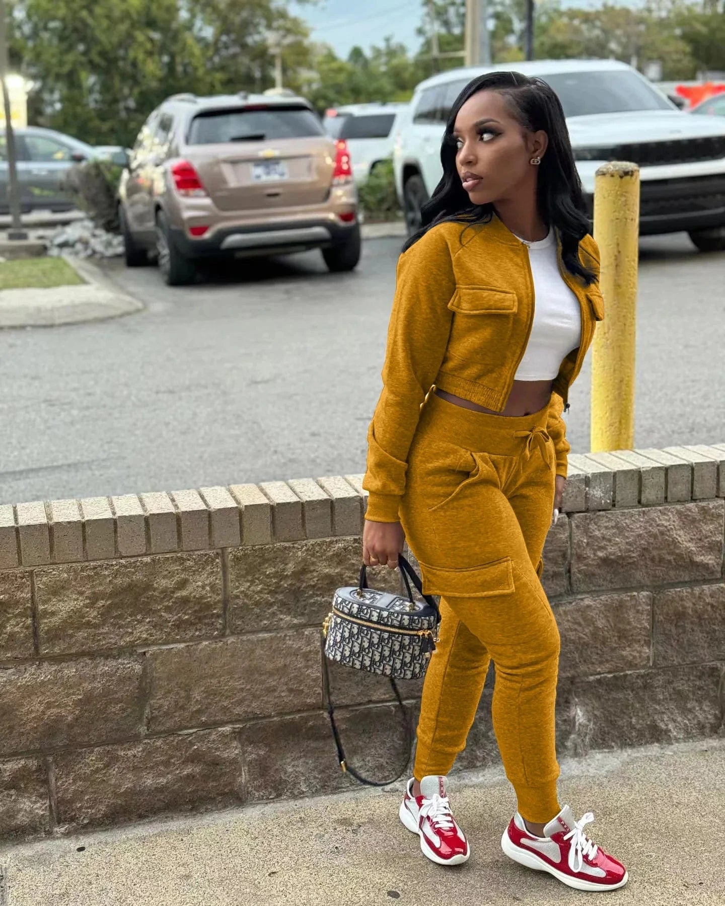 Winter Autumn Cargo Pants Outfit Set Sexy Women Two Pieces Elegant Club Matching Set Lady Casual Tracksuit