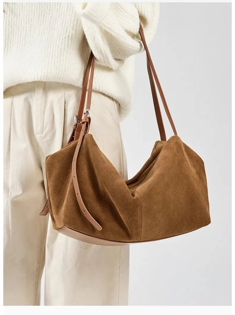 Women's Suede Genuine Leather Shoulder Bags Ladies Frosted Cowhide Crossbody Bag Female Design Luxury and Lazy Commuting Handbag