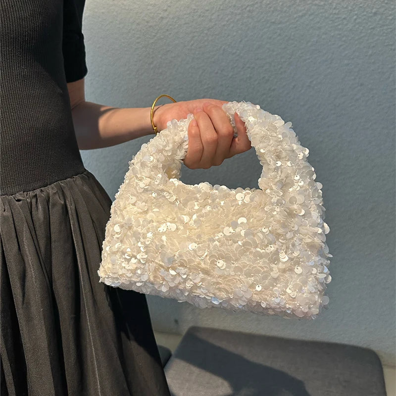 Luxury Pearlescent Sequin Party Wallet Crescent Shape Exquisite Elegant Evening Clutch Bag Summer Beach Wed Shoulder Bag Handbag