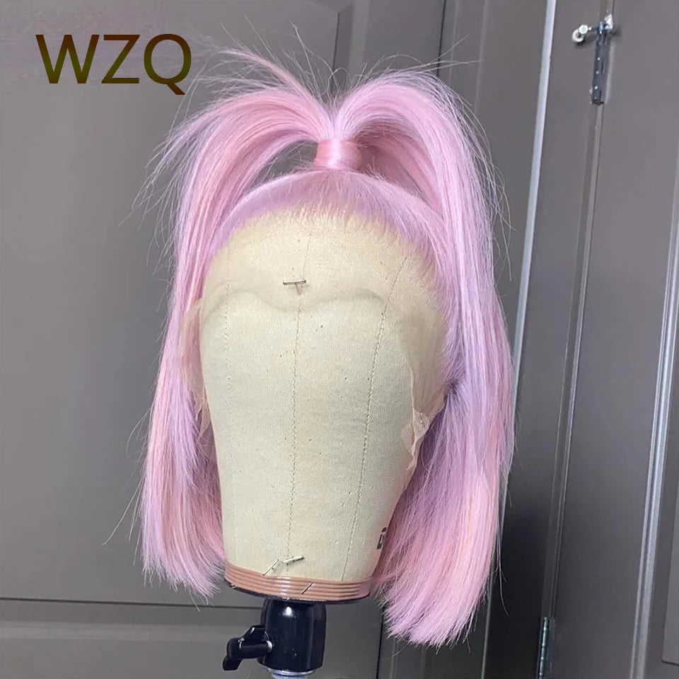 Mint Green Human Hair Wigs 613 Blonde Platinum HD Transparent Lace Front Wig Pink Colored Short Bob Wig 13x4 Lace Frontal Wigs