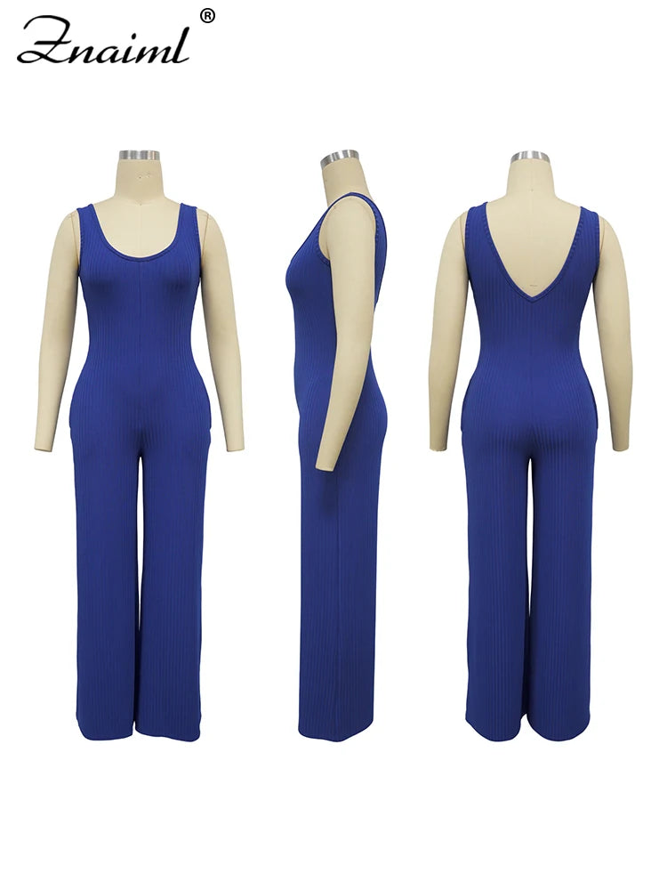 Znaiml Blue Knitted Ribber Wide Leg Pants Jumpsuits and Crop Coat Tops Two 2 Piece Women Sets Autumn Streetwear Birthday Outfits
