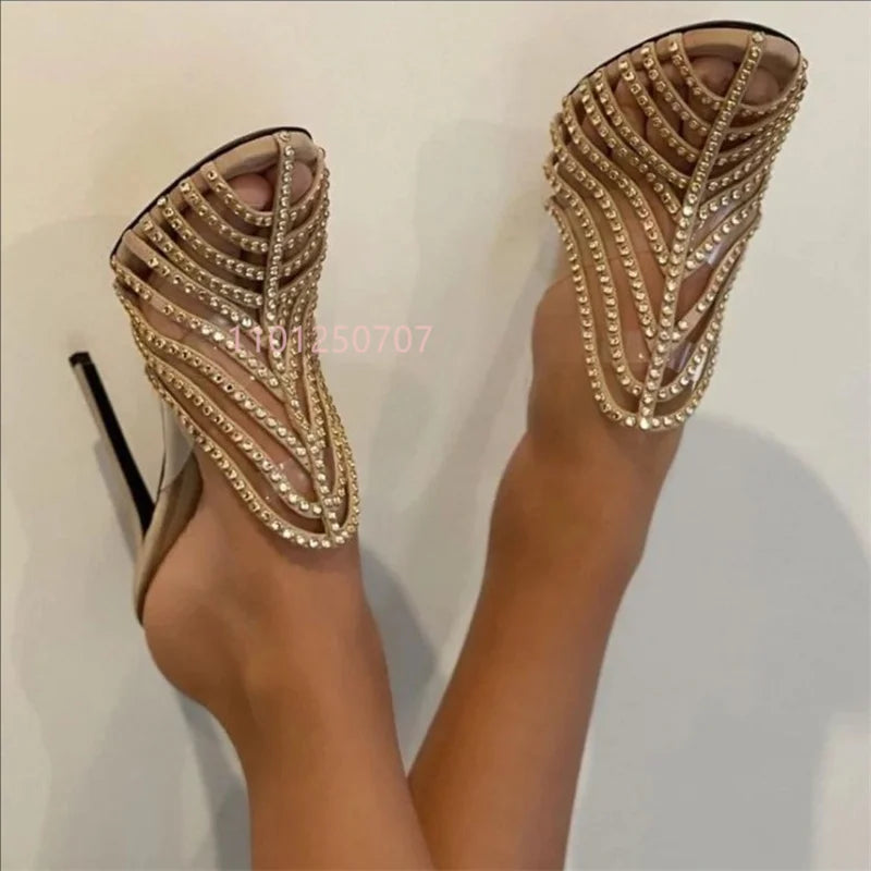 Rhinestone Hollow Out High Stiletto Heels With Buckle Strap for Women