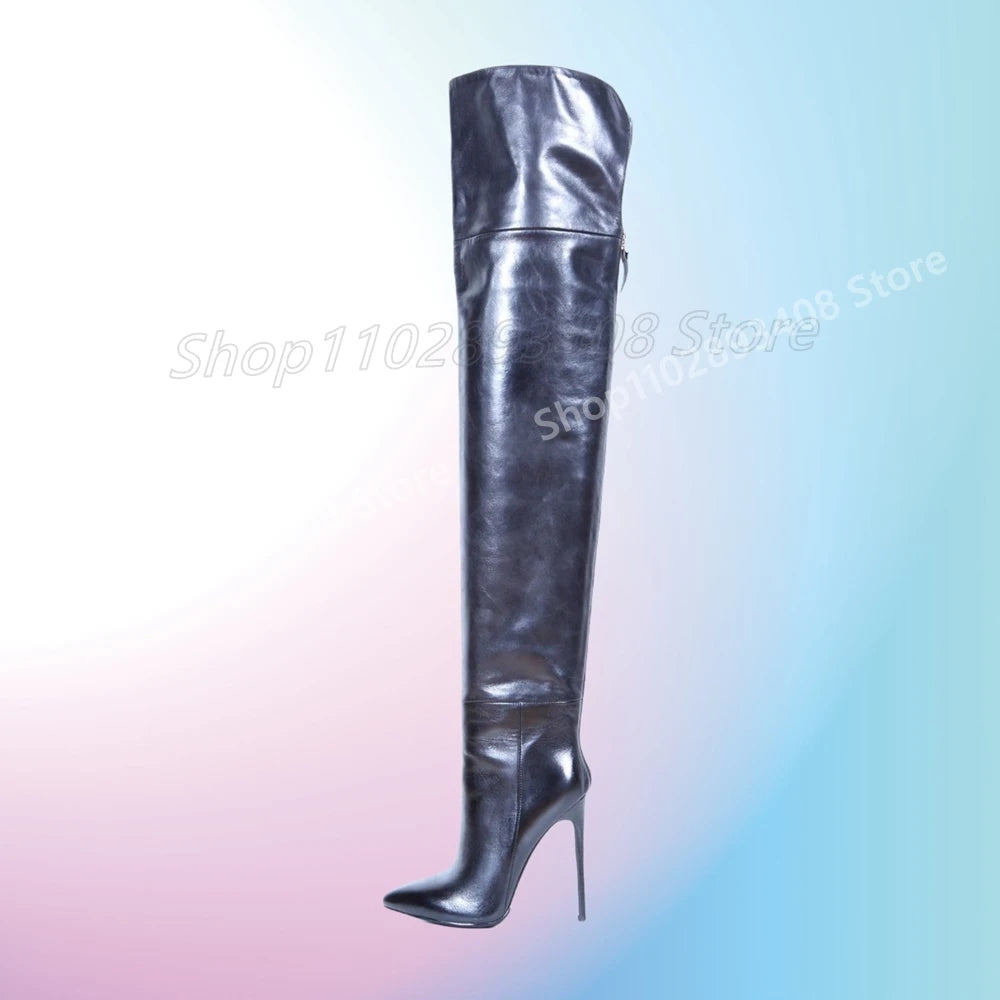 Dark Green Splicing Over the Knee Boots Matte Leather Back Zipper Stiletto High Heel Party Sexy Women Shoes 2025 Para Mujere