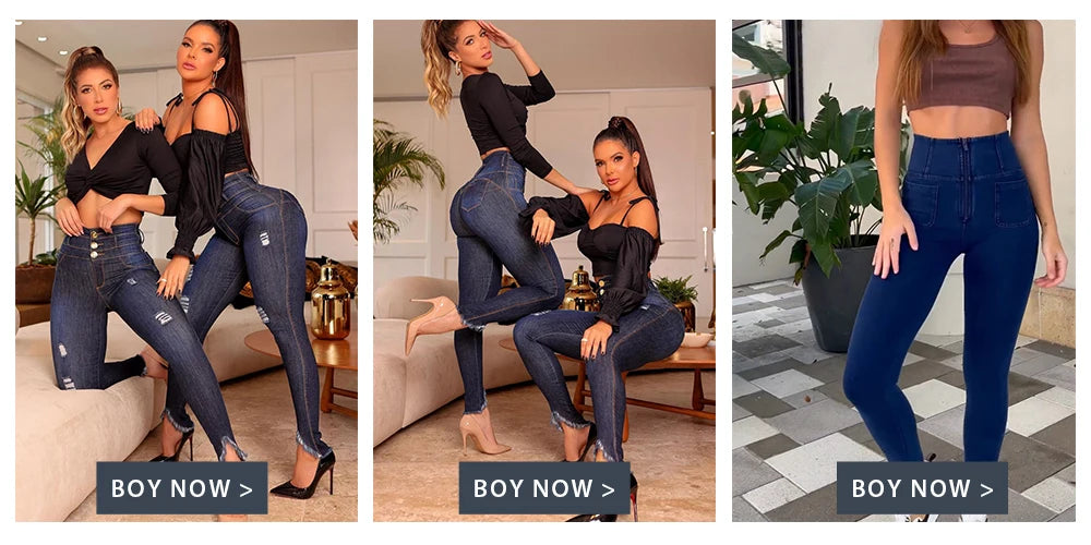 High Waist Skinny Jeans for Women Grommet Eyelet Lace-Up Pocket Design Wrap Hips Pants Plain Sexy Shaping Denim Trousers