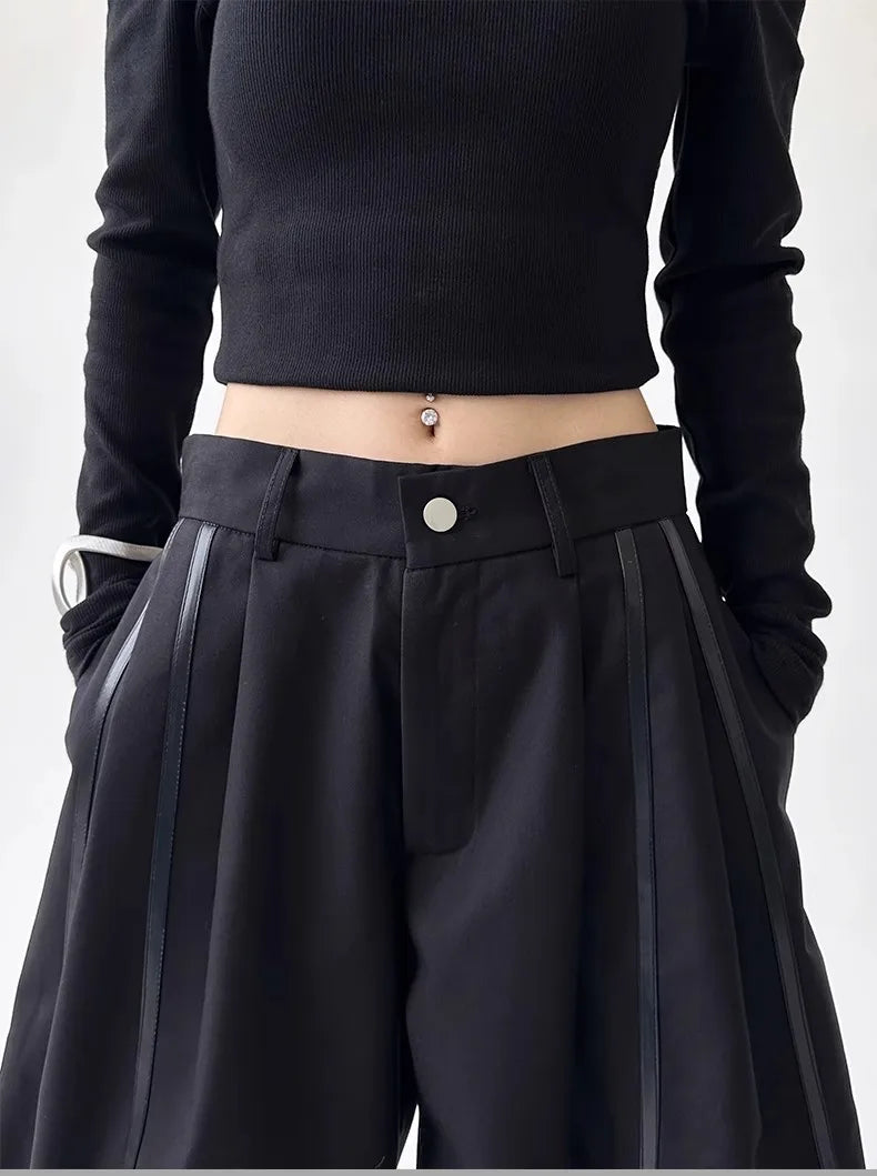 Women's Black Gothic Urban Pants Baggy Oversize Suits Long Pants Harajuku Japanese 2000s Style Y2k Emo Vintage Trousers Clothes