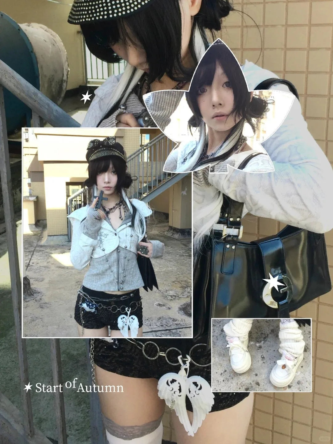 Karrram Japanese Y2k Fake Two-piece Knitted Tops Trashy 2000s Hooded Jacket Vintage Harajuku Knitwear Grunge Aesthetics American
