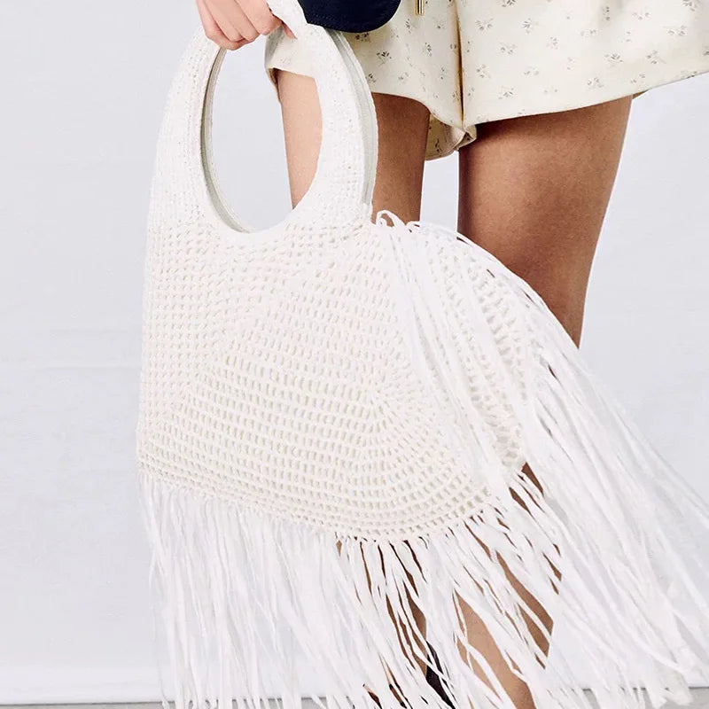 Creative Love Woven Underarm Bag Bohemian Tassel Fashion Design Large Capacity Handheld Beach Bag Hand-woven Tassel Women's Bag