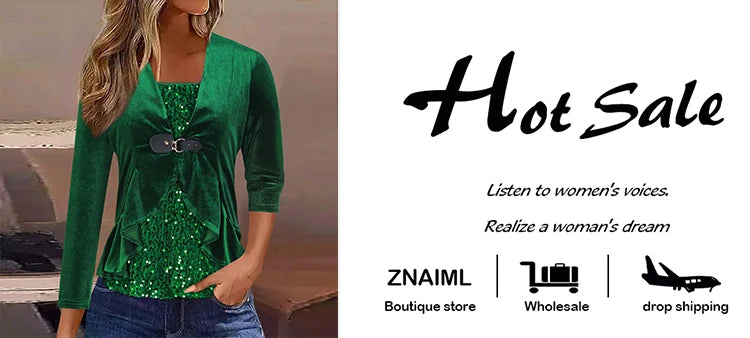 Znaiml Elegant Velvet Long Sleeve Square Neck Pullover T-Shirts Women's Sequin Patchwork Blousers Top Sexy Night Club Outfits