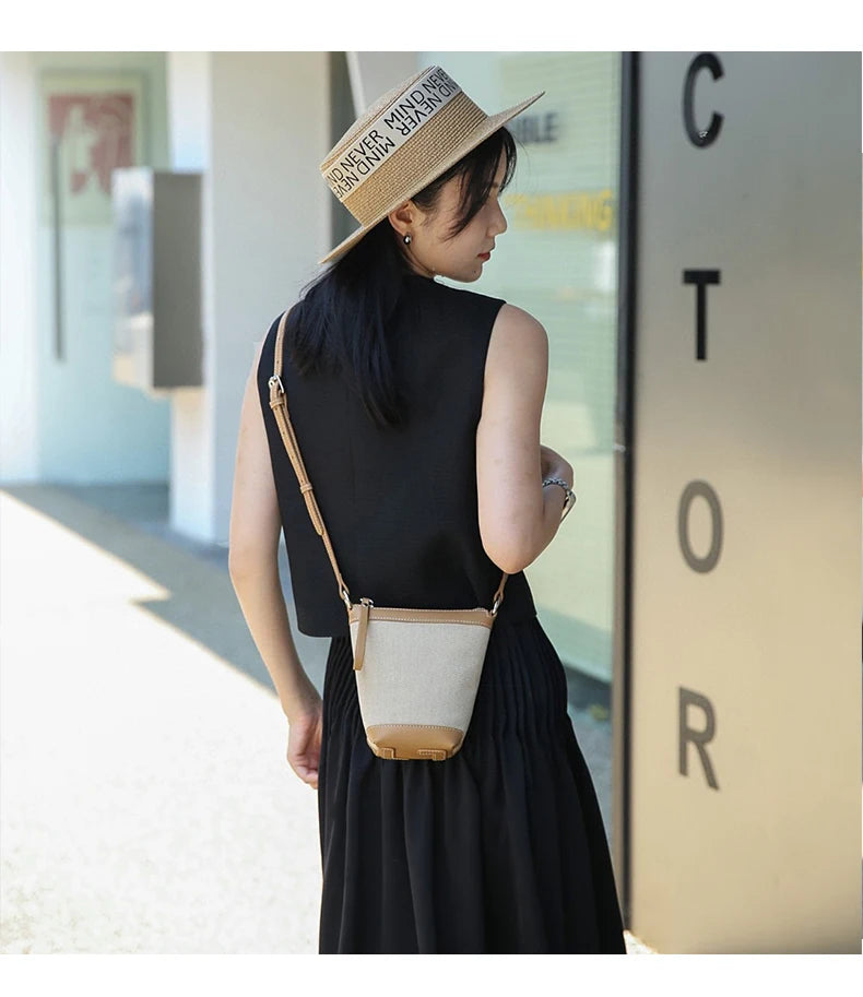 2024 Genuine leather Canvas Crossbody Women's Bag Bucket Bag Autumn Winter Ladies Designer Luxury Brand Lightweight Small Bag