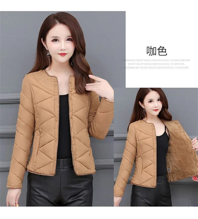 Winter Down Padded Jacket Women's Inner Short Mother's Wear Velvet Thickening Middle-Aged Elderly Mom Wear Pocket Jacket Pink