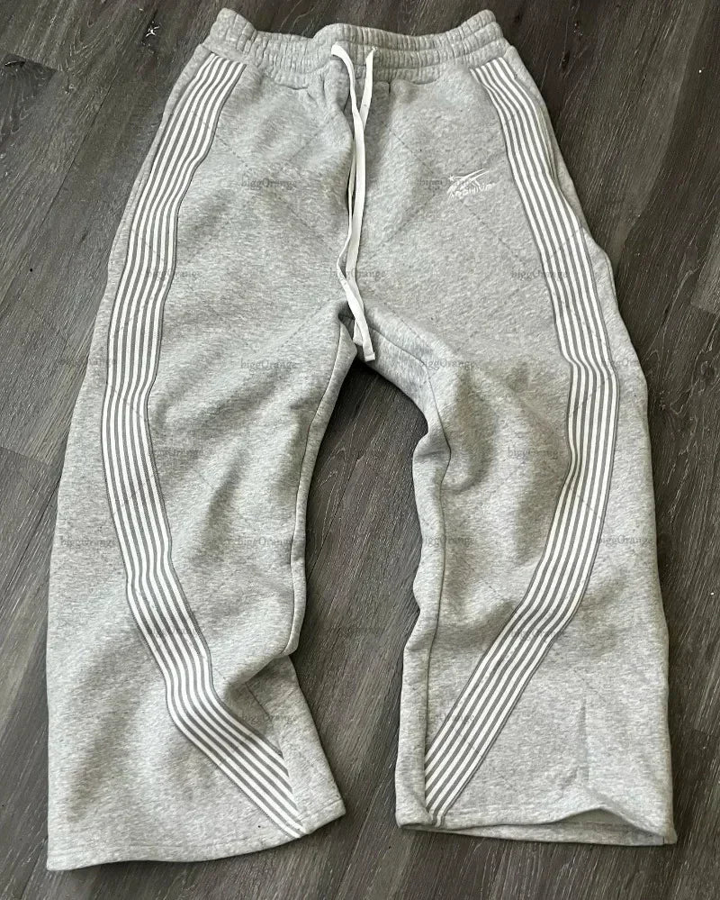 American Womens Mens Sports Pants Y2K Clothing Hip Hop Patch Letter Patch Baggy Pants Punk Rock Drawstring Jogging Pants
