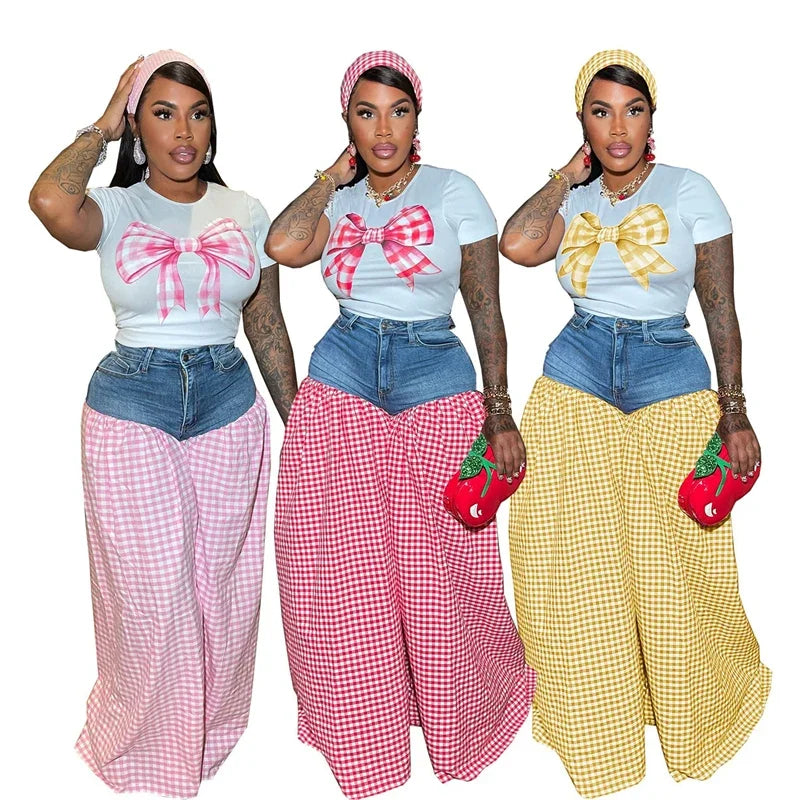 Streetwear Casual 2 Pieces Set for Woman Clothing Summer Short Sleeve T-shirt Top and Oversized Wide Leg Pants Matching Sets