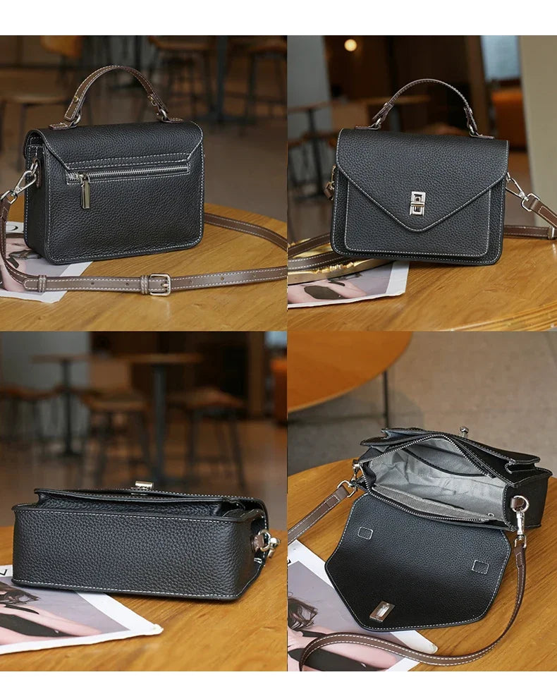 Women Natural Cow Genuine Leather Shoulder Bag Female Large Capacity Casual Crossbody Bag Lady Cowhide Fashion Commuting Handbag