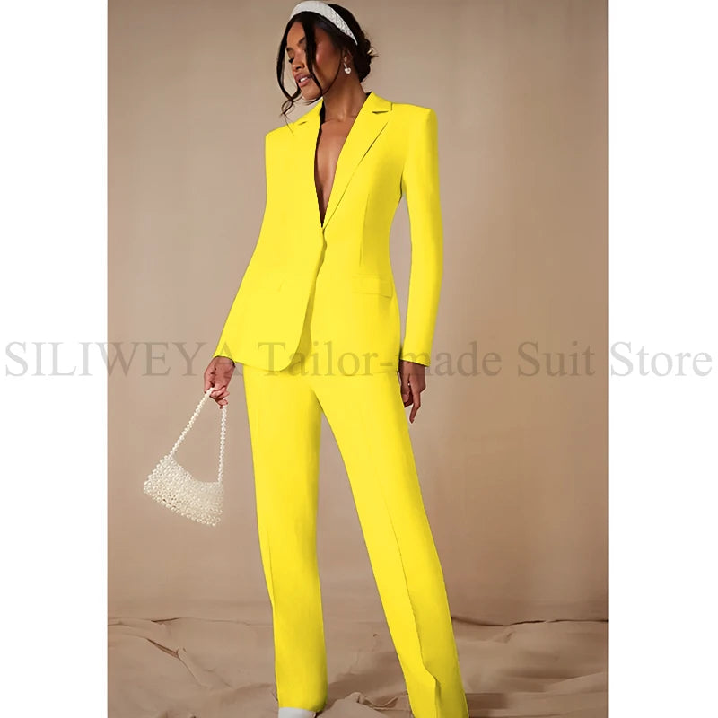 Luxury White Women's Clothing Single Breasted 2 Pieces Jacket Pants Female Suits Office Banquet Party Lady's Blazers Sets