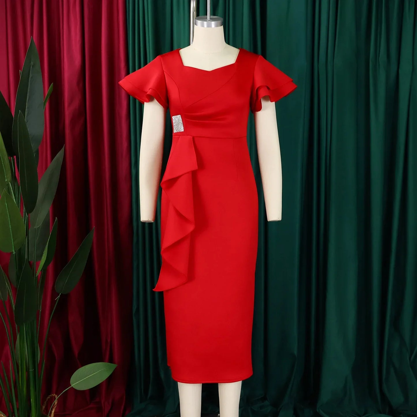 Elegant Pure Color African Style Wrap Dress D3310 New Fashionable Transoceanic Dress with Lace Trim Elegant African Dress